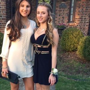 Betsy & Adam Navy Gold Beaded Mini Dress